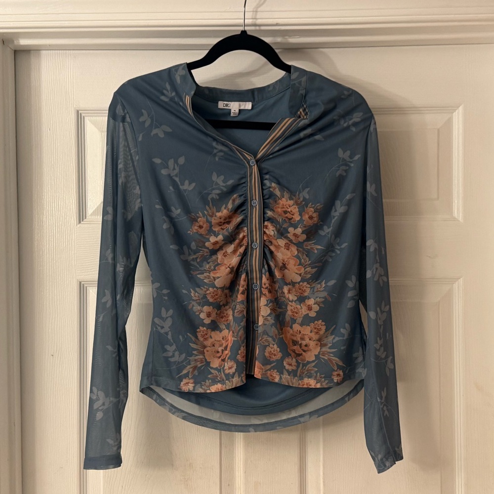 DR2 blue orange floral Top size XL fits medium